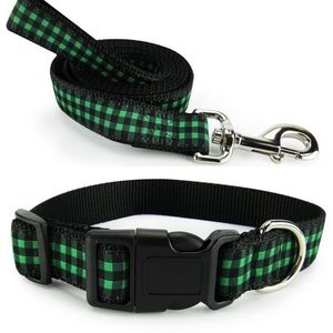 Green Buffalo Plaid Leash & Collar Set